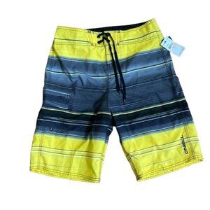 ONeill Mens 28 Yellow & Gray Striped Boardshorts With Pocket